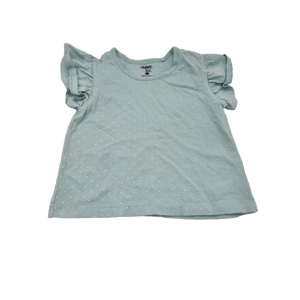 Limited Too Girls Polka Dot Top Size 6 Blue Cotton Flutter Sleeve Cute